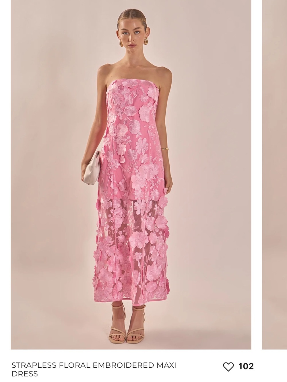 Endless Rose Strapless Pink Floral Embroidered Maxi
